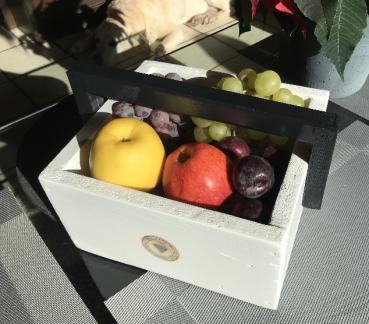 Obstschale / Gemüseschale mit Griff - Box Kiste Holz Aufbewahrungsbox Ordnungsbox offen shabby vintage weiß Landhaus versandkostenfrei